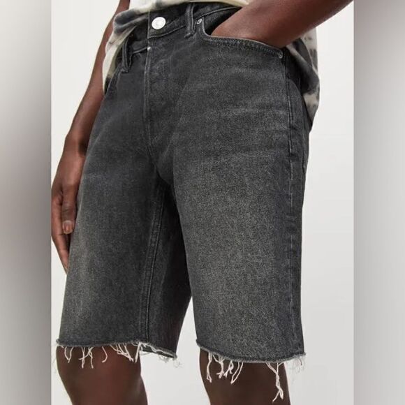 AllSaints NWT Switch Ripped Raw Hem Denim Shorts Black Washed Size W34 - Picture 2 of 12